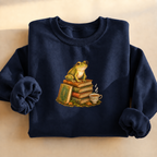 Bookish Frog Crewneck Sweatshirt, frog with spectacles reading in a greenhouse, for book lovers and frog fans