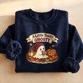 A Little Toasty Ghosty Sweatshirt, cute ghost with cocoa and pumpkins, for Halloween lovers
