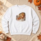 Christmas Foxes Sweatshirt, alternate view, red fox carrying a Christmas gift in the snow