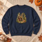 Knight and Book Sweatshirt, alternate view, knight reading in castle ruins