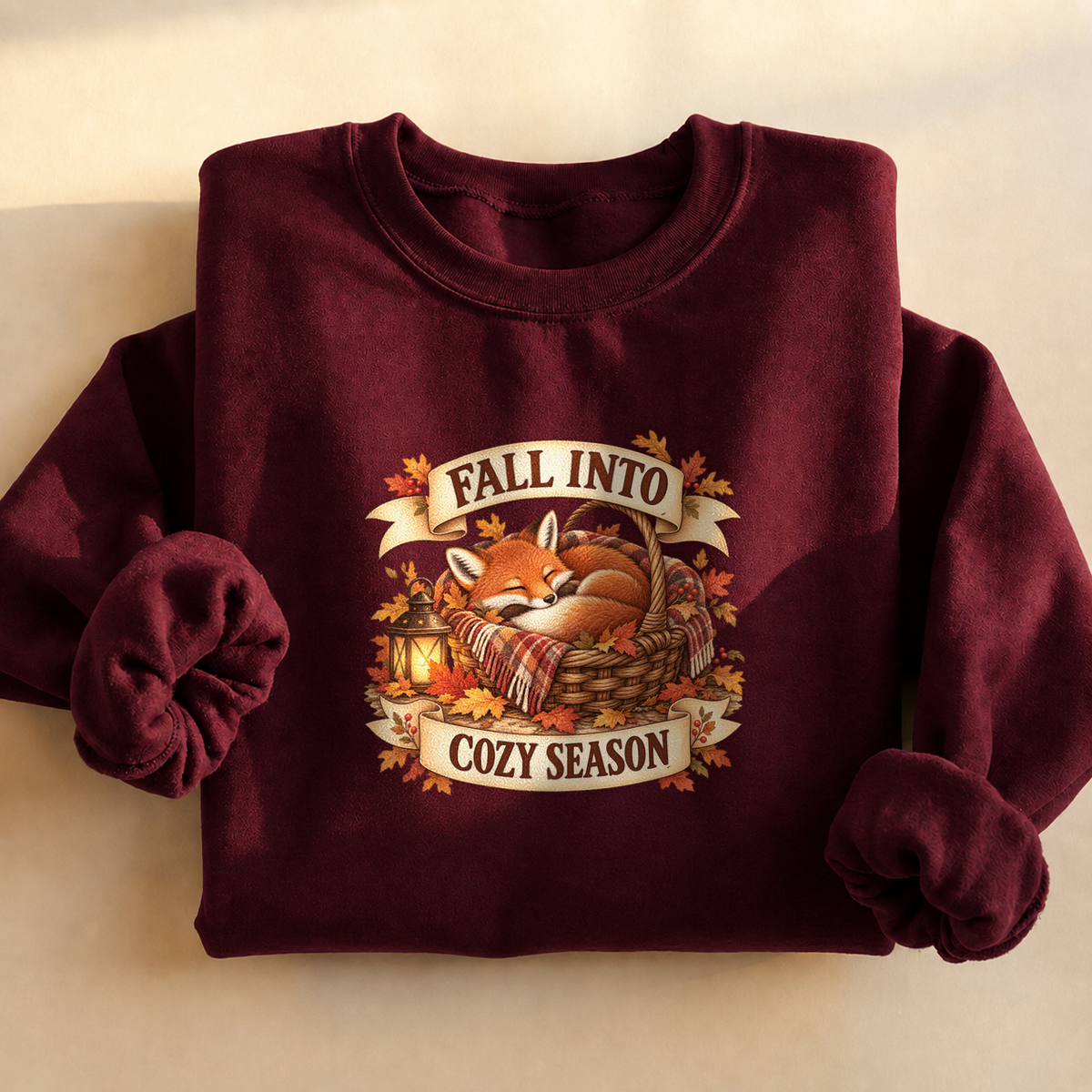 Fall Into Cozy Season Sweatshirt, fox napping in a cozy basket, for fall lovers and fox fans