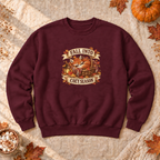 Fall Into Cozy Season Sweatshirt, alternate view, fox napping in a cozy basket