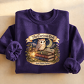 Curious Owl Book Lover Sweatshirt, owl reading books under the night sky, for book lovers and owl fans