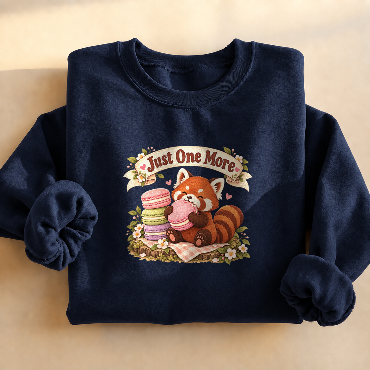 Red Panda Macaron Sweatshirt, alternate view, red panda eating macarons