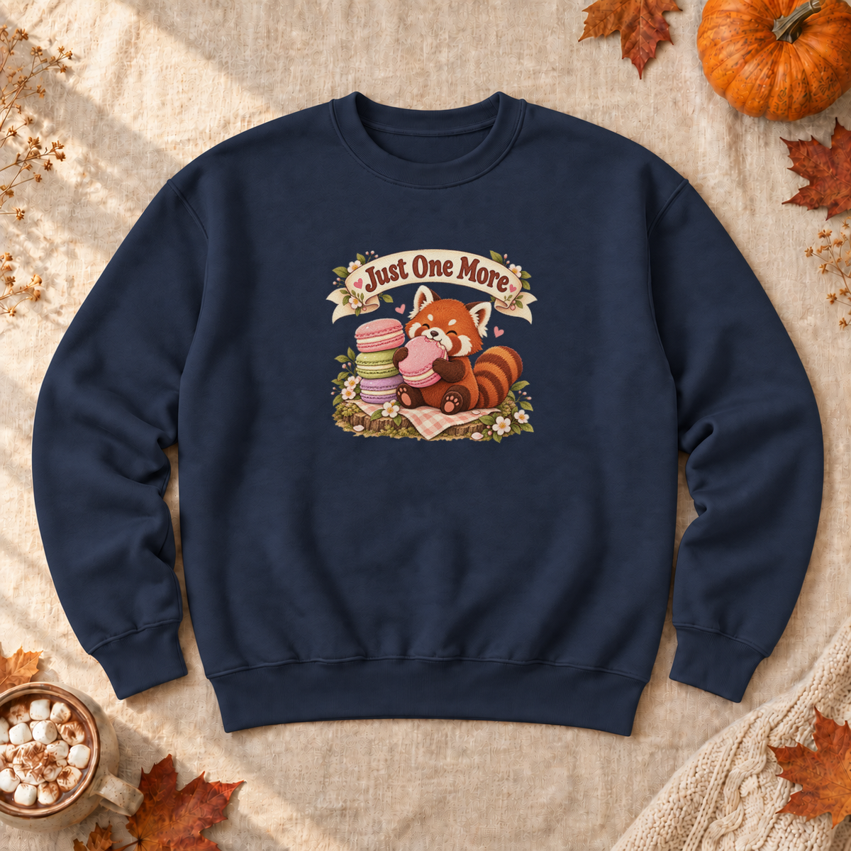 Red Panda Macaron Sweatshirt, alternate view, red panda eating macarons
