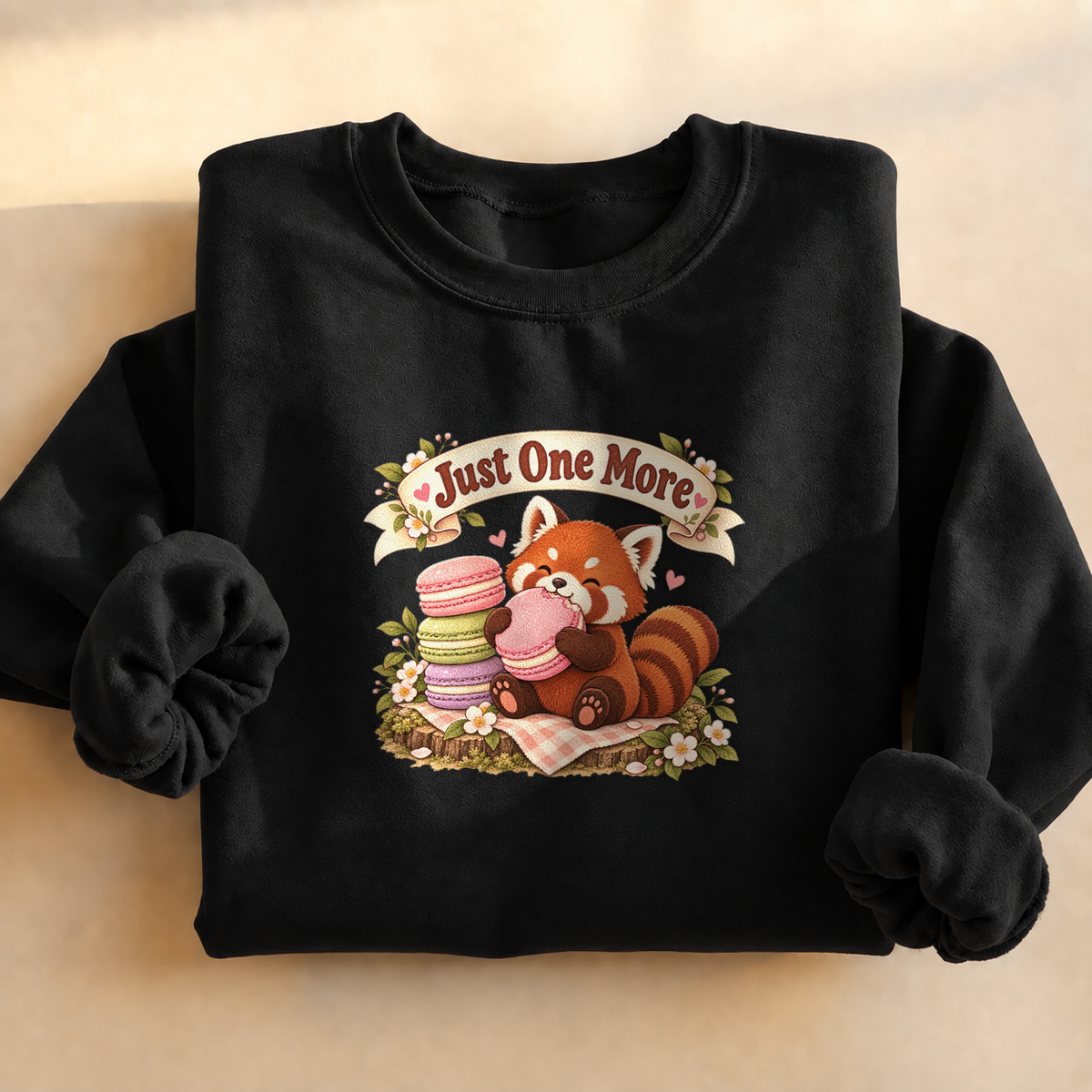 Red Panda Macaron Sweatshirt, alternate view, red panda eating macarons