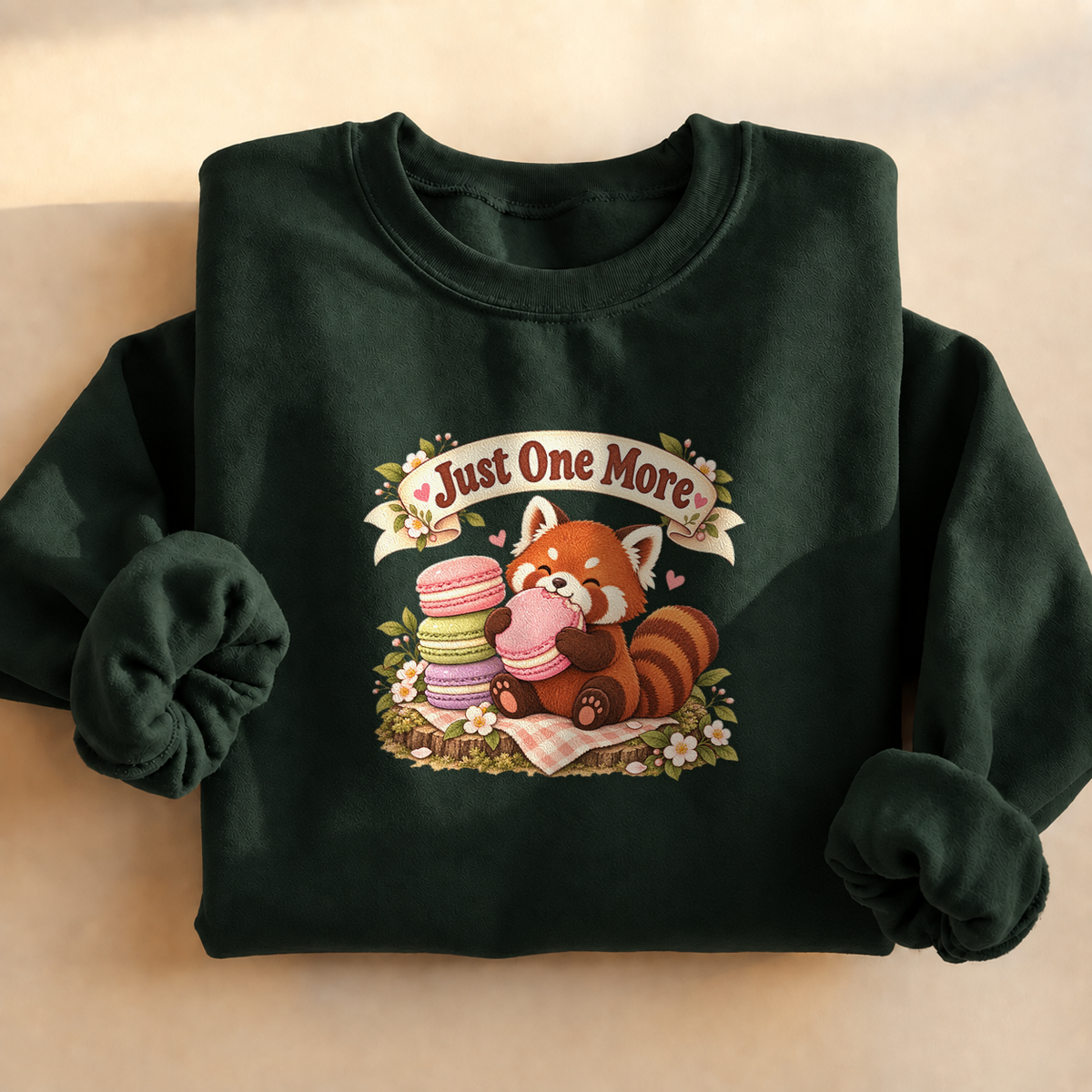 Red Panda Macaron Sweatshirt, alternate view, red panda eating macarons