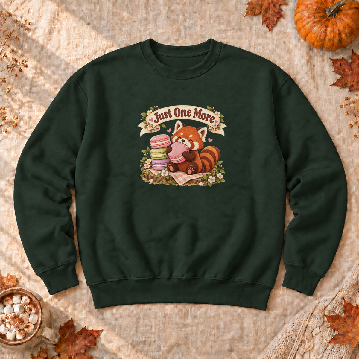 Red Panda Macaron Sweatshirt, alternate view, red panda eating macarons