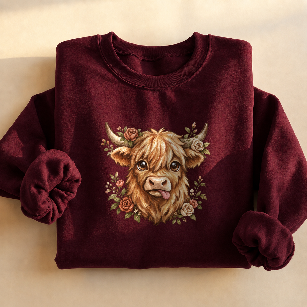 Floral Highland Cow Sweatshirt, alternate view, highland cow with roses