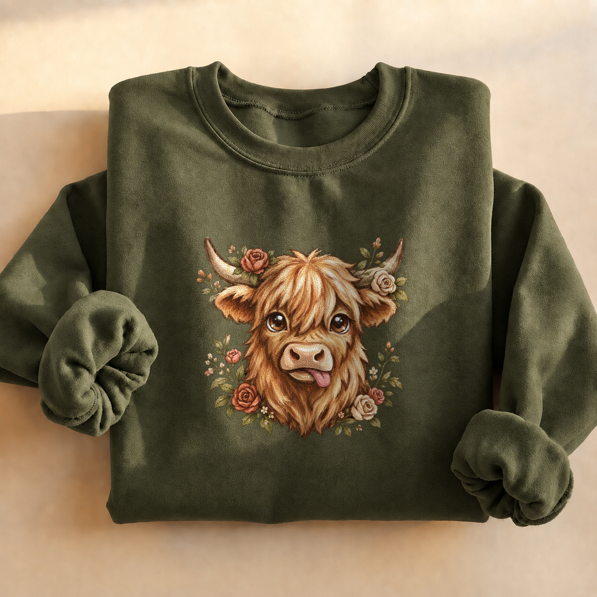 Floral Highland Cow Sweatshirt, alternate view, highland cow with roses