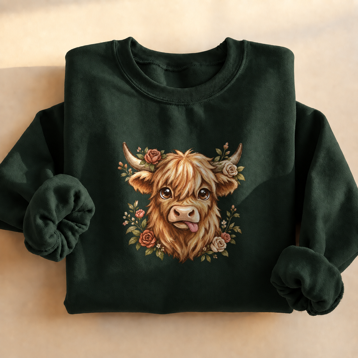 Floral Highland Cow Sweatshirt, alternate view, highland cow with roses