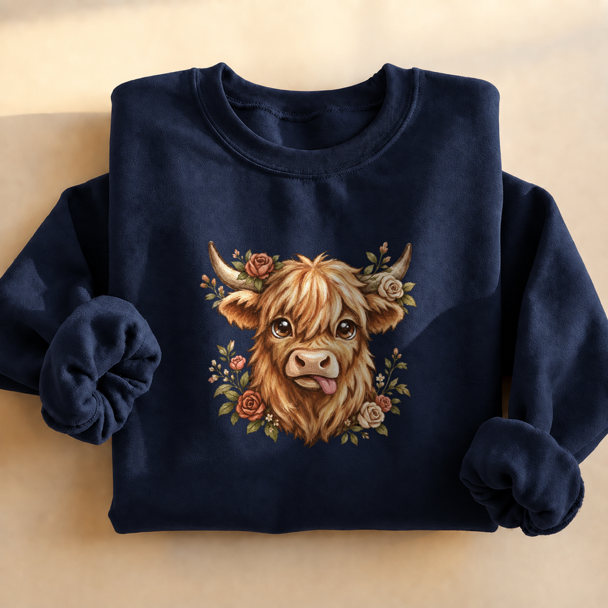 Floral Highland Cow Sweatshirt, alternate view, highland cow with roses