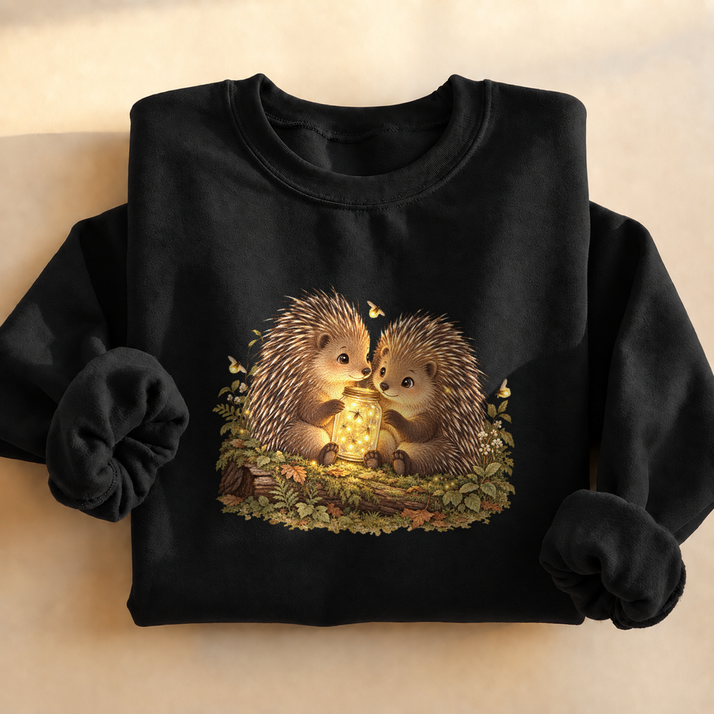 Firefly Jar Porcupines Sweatshirt, porcupines catching fireflies in a jar, for nature lovers