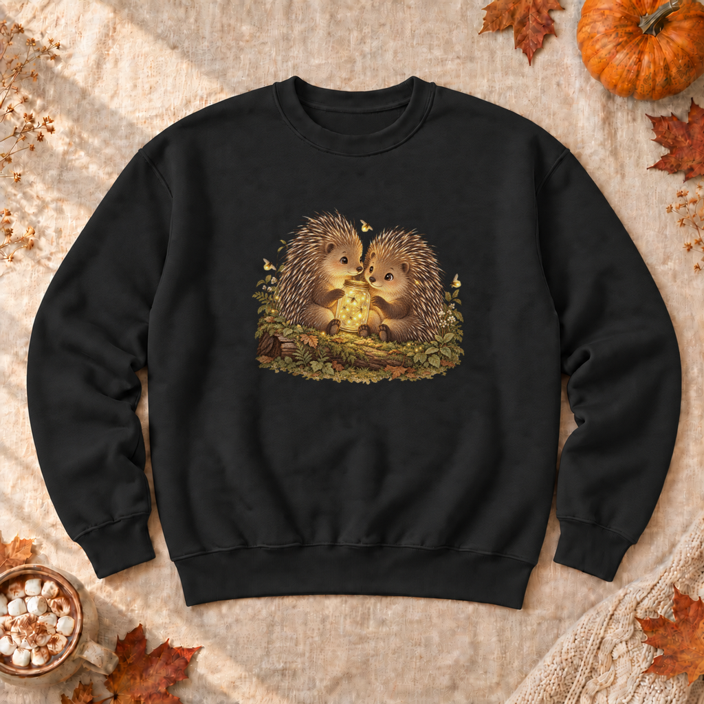 Firefly Jar Porcupines Sweatshirt, alternate view, porcupines catching fireflies in a jar
