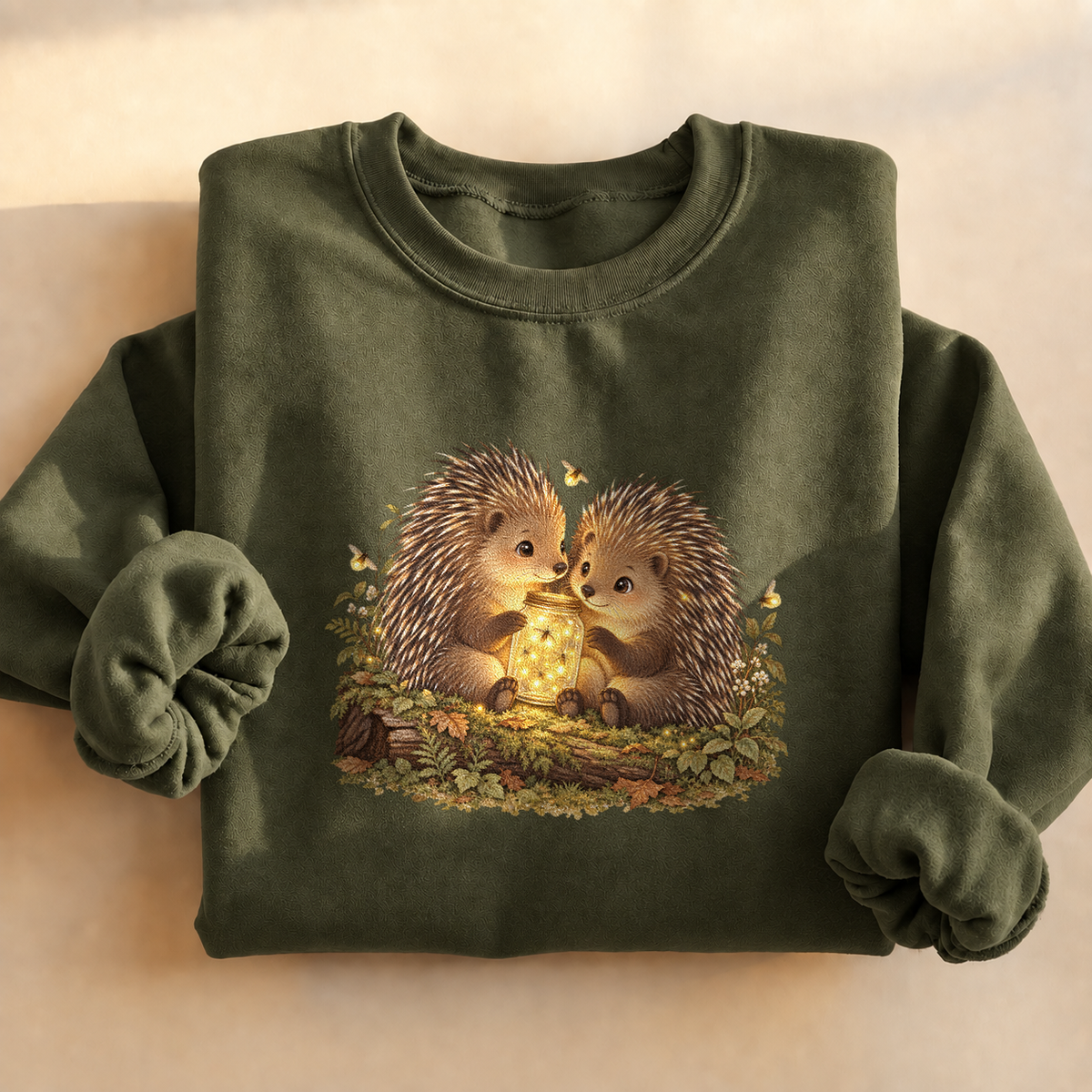 Firefly Jar Porcupines Sweatshirt, alternate view, porcupines catching fireflies in a jar