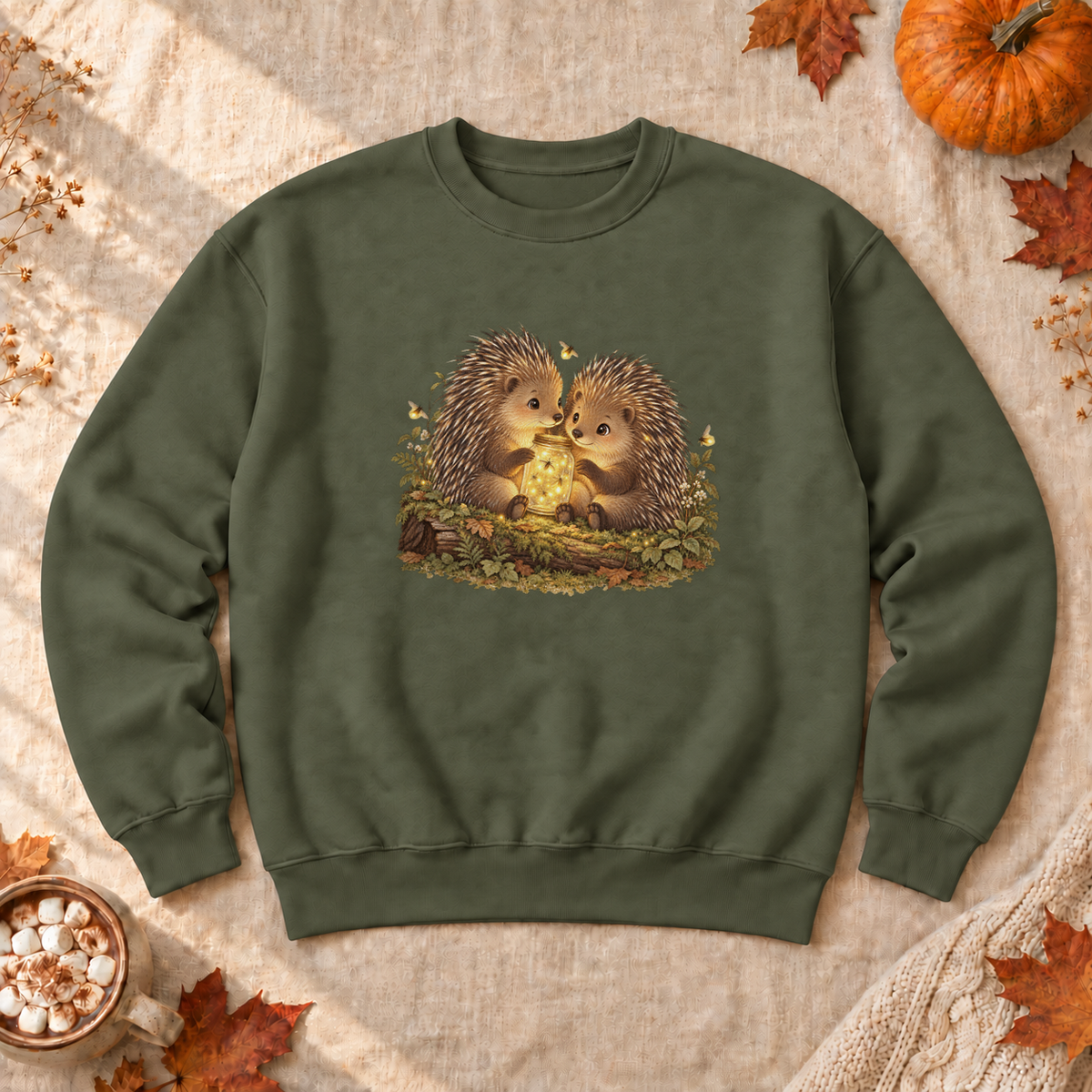 Firefly Jar Porcupines Sweatshirt, alternate view, porcupines catching fireflies in a jar
