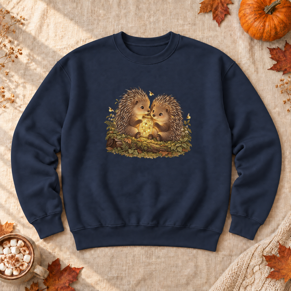 Firefly Jar Porcupines Sweatshirt, alternate view, porcupines catching fireflies in a jar