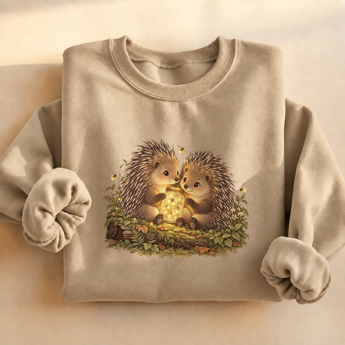 Firefly Jar Porcupines Sweatshirt, alternate view, porcupines catching fireflies in a jar