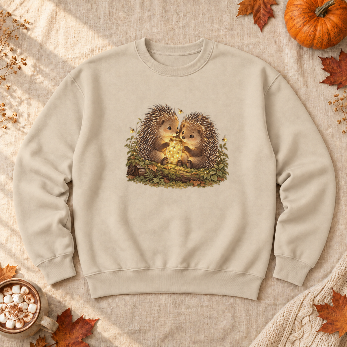Firefly Jar Porcupines Sweatshirt, alternate view, porcupines catching fireflies in a jar