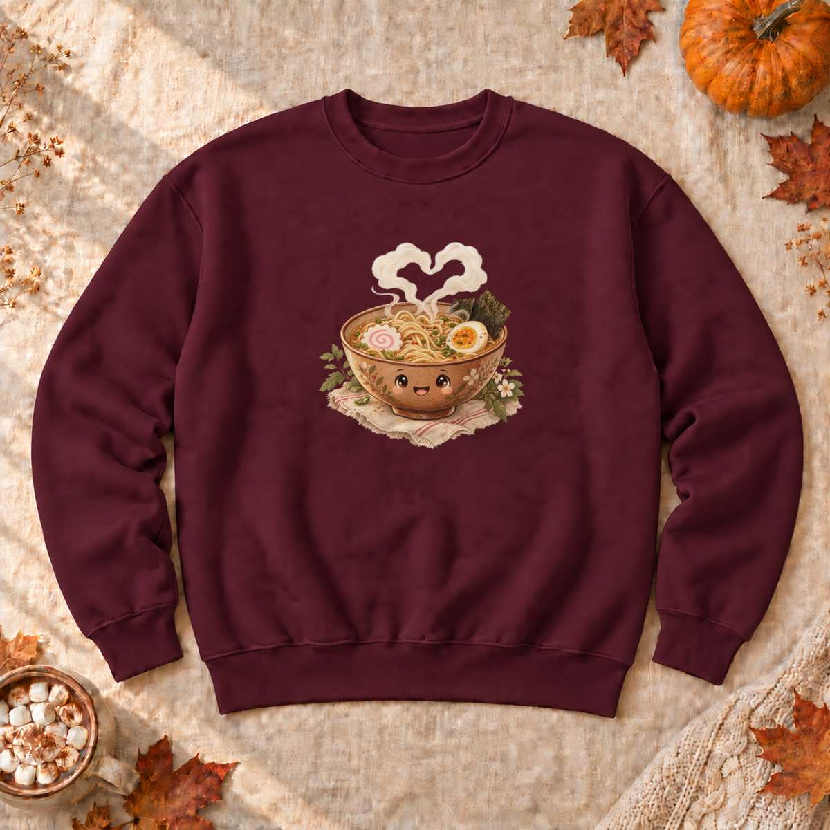 Cozy Ramen Bowl Sweatshirt, alternate view, steaming bowl of ramen