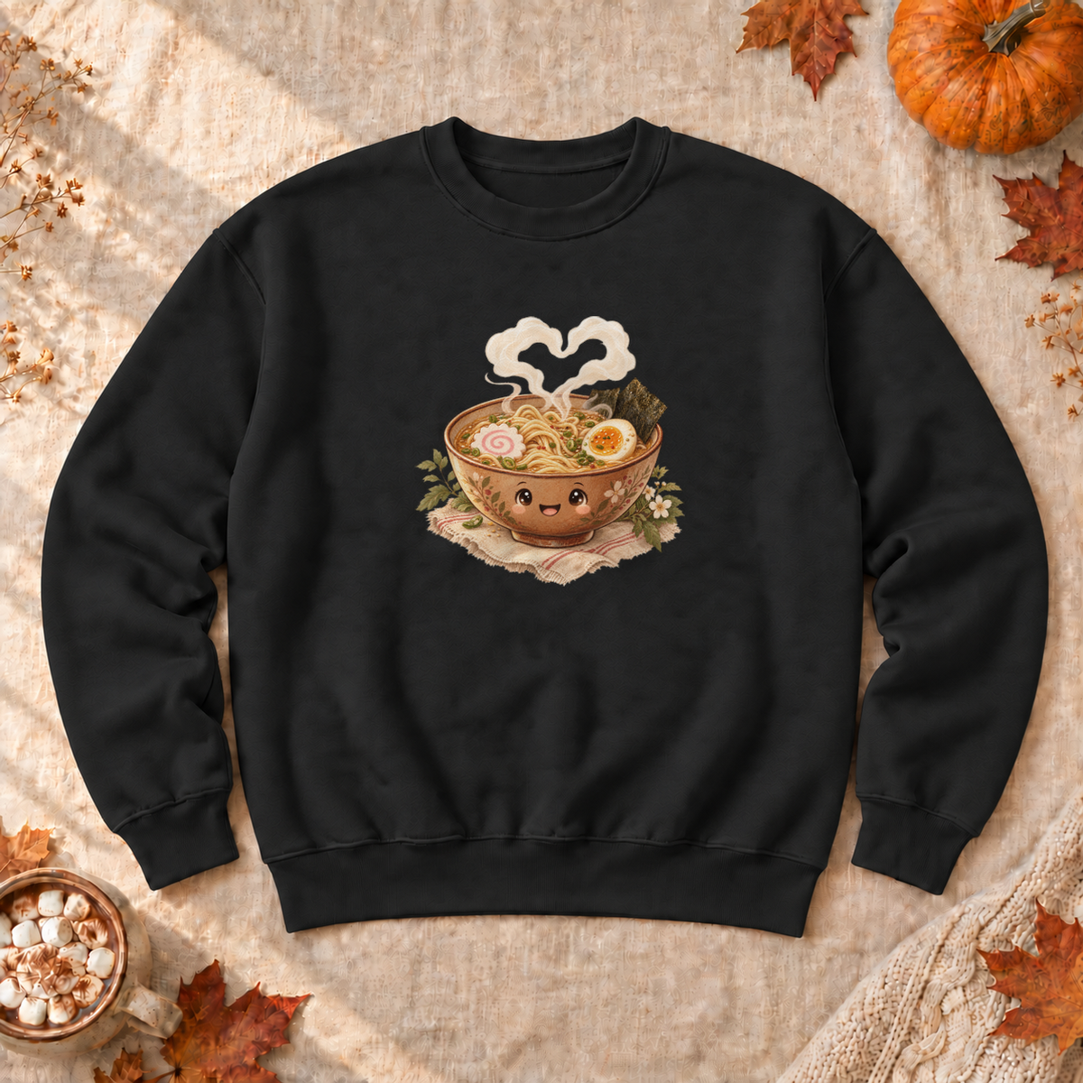 Cozy Ramen Bowl Sweatshirt, alternate view, steaming bowl of ramen
