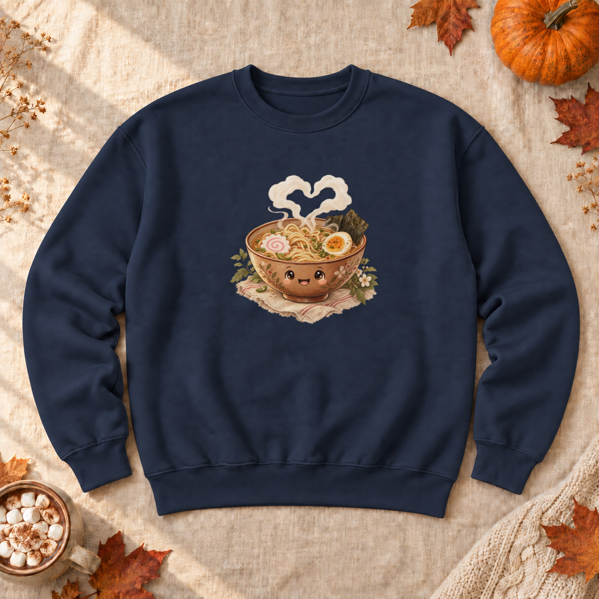 Cozy Ramen Bowl Sweatshirt, alternate view, steaming bowl of ramen