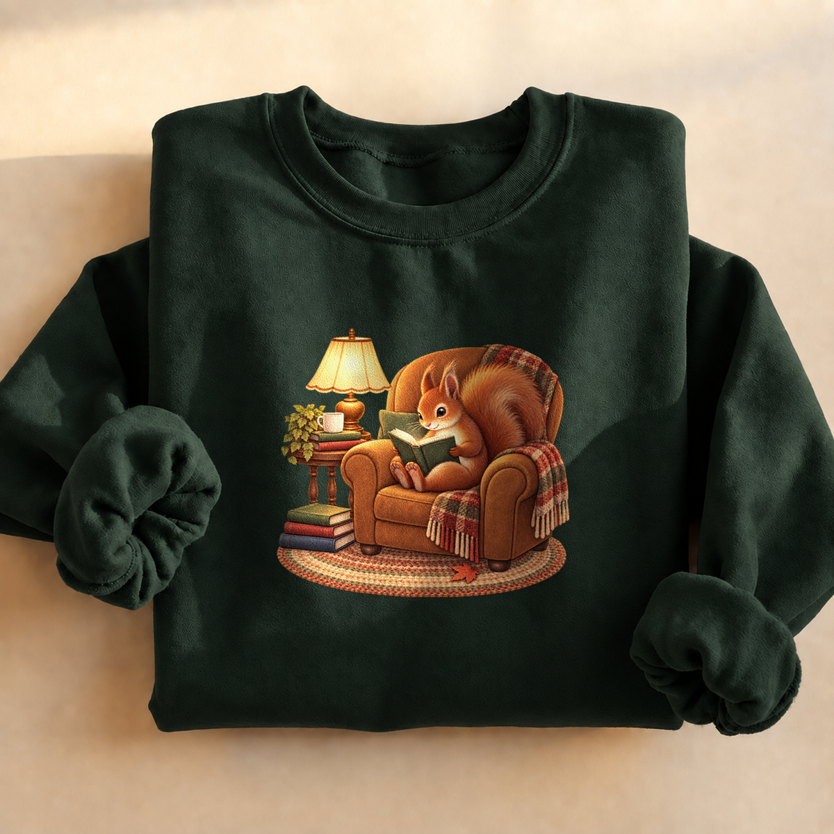 Chill Time Squirrel Sweatshirt, squirrel reading in an armchair, for book lovers and squirrel fans