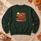 Chill Time Squirrel Sweatshirt, alternate view, squirrel reading in an armchair