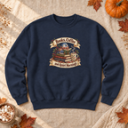 Books Coffee Quiet Mornings Sweatshirt, alternate view, pigeon reading with coffee on a window ledge