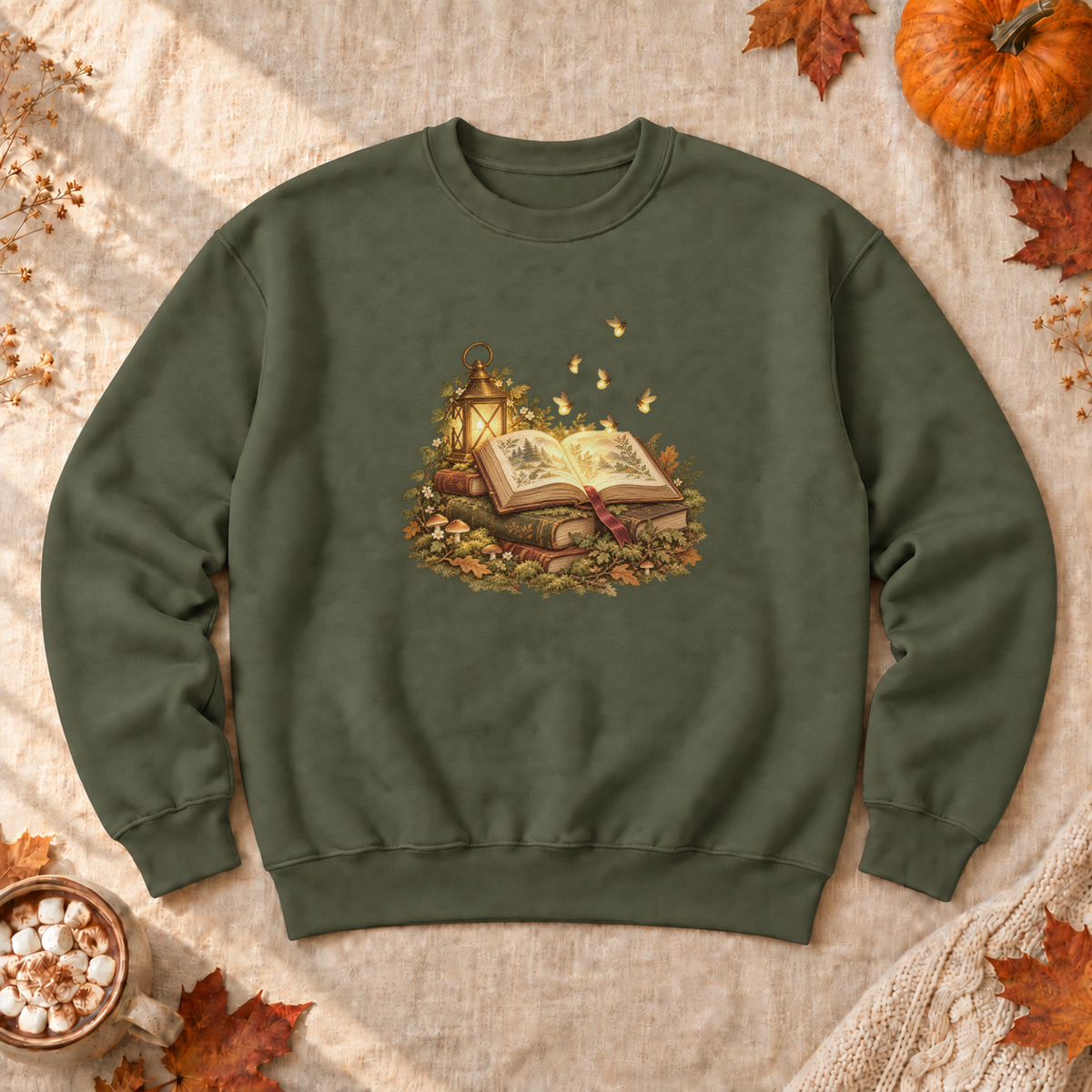 Firefly Book Magic Sweatshirt, alternate view, firefly glowing over an open book
