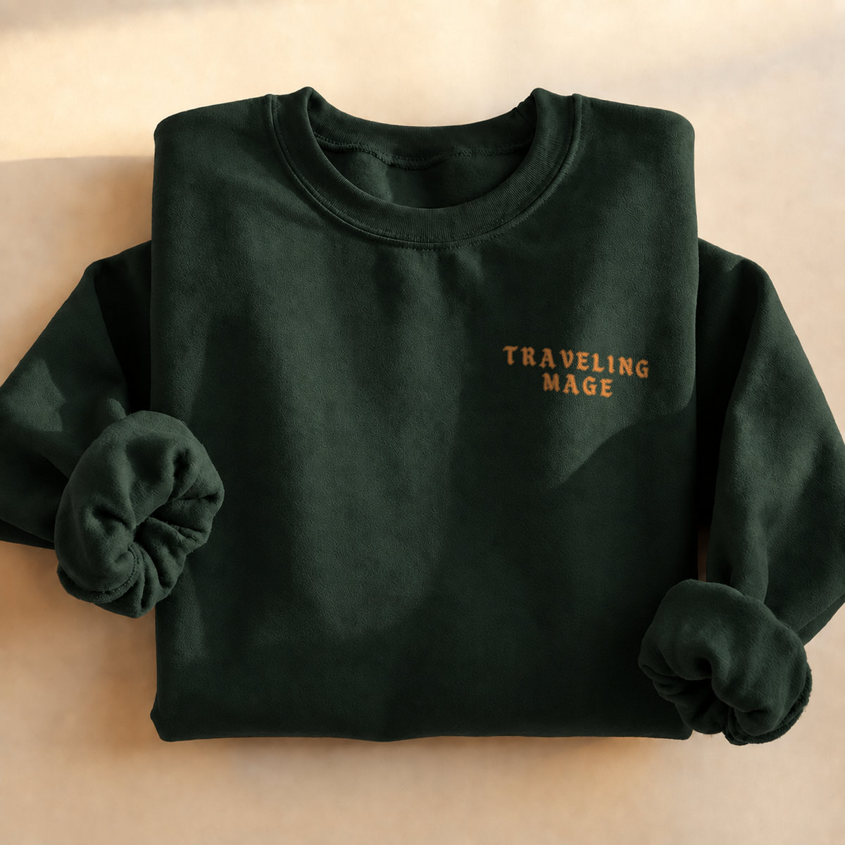Customizable Traveling Mage Village Sweatshirt, alternate view, cat mage traveling toward a floating village