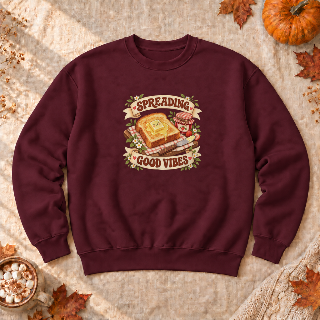 Spreading Good Vibes Toast Sweatshirt, alternate view, butter melting on toast