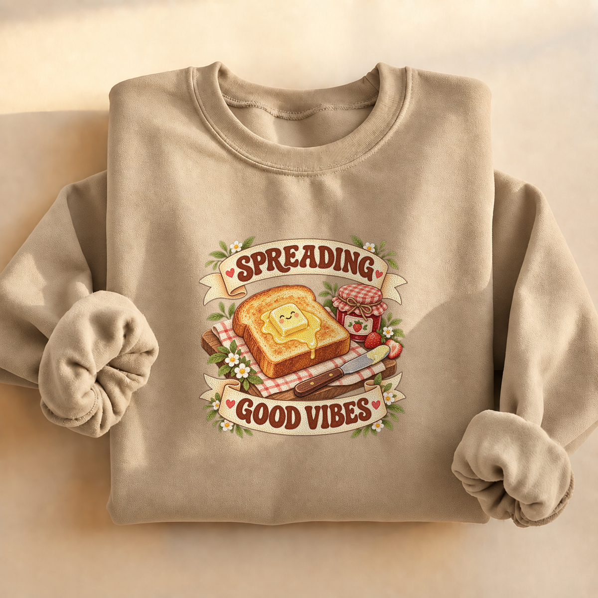 Spreading Good Vibes Toast Sweatshirt, alternate view, butter melting on toast