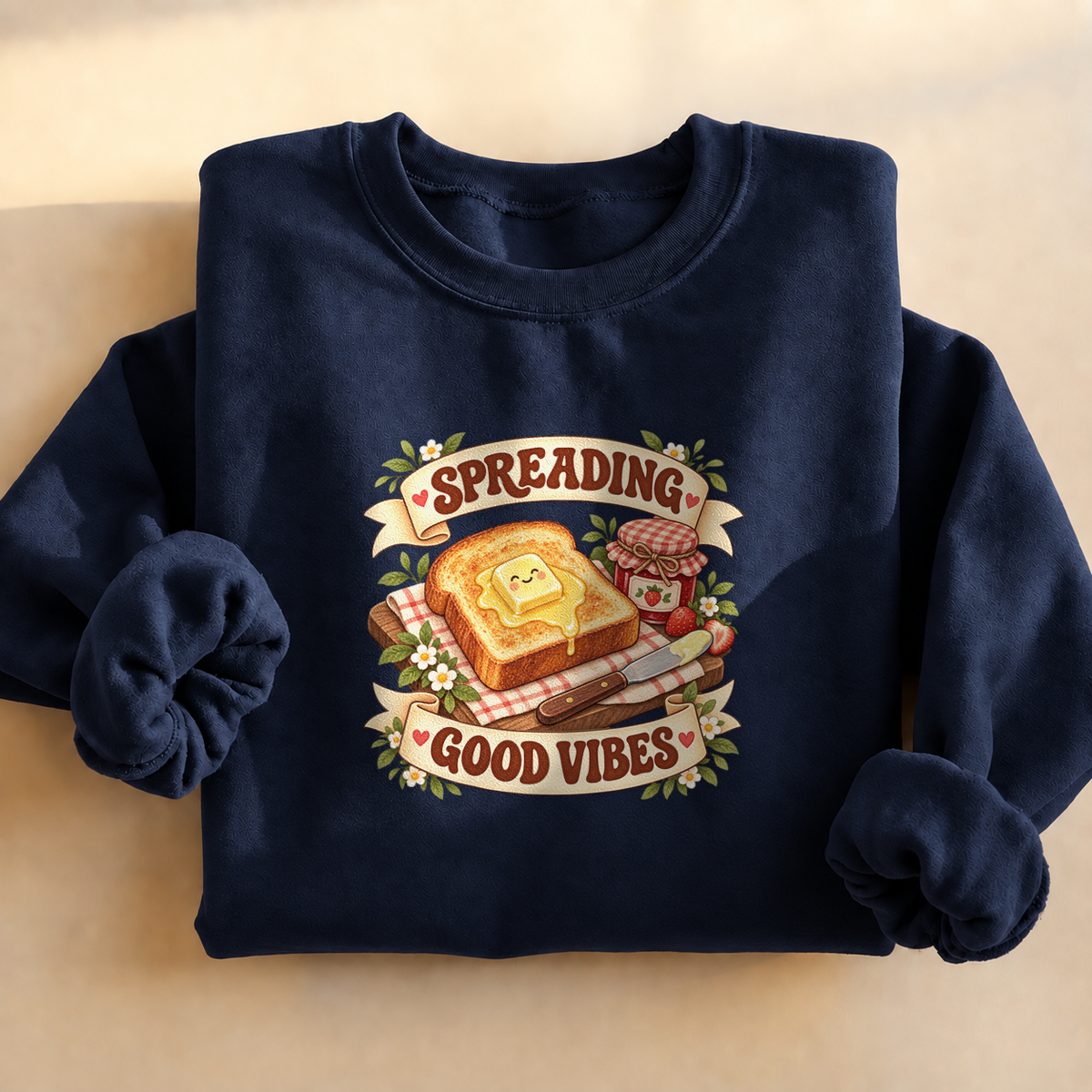 Spreading Good Vibes Toast Sweatshirt, alternate view, butter melting on toast