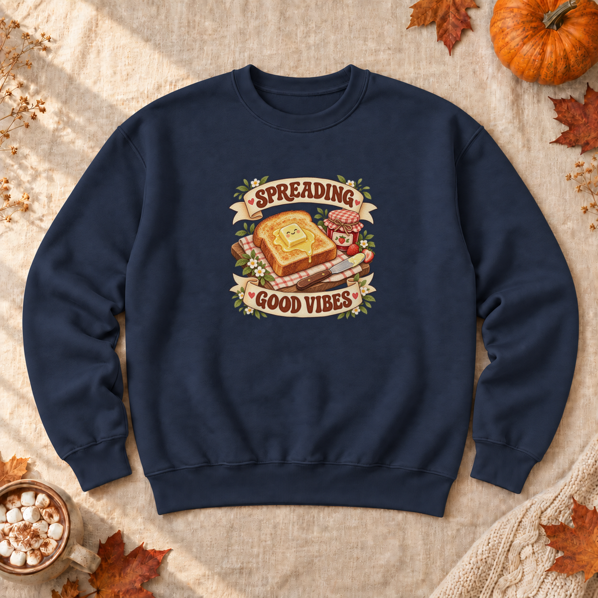 Spreading Good Vibes Toast Sweatshirt, alternate view, butter melting on toast