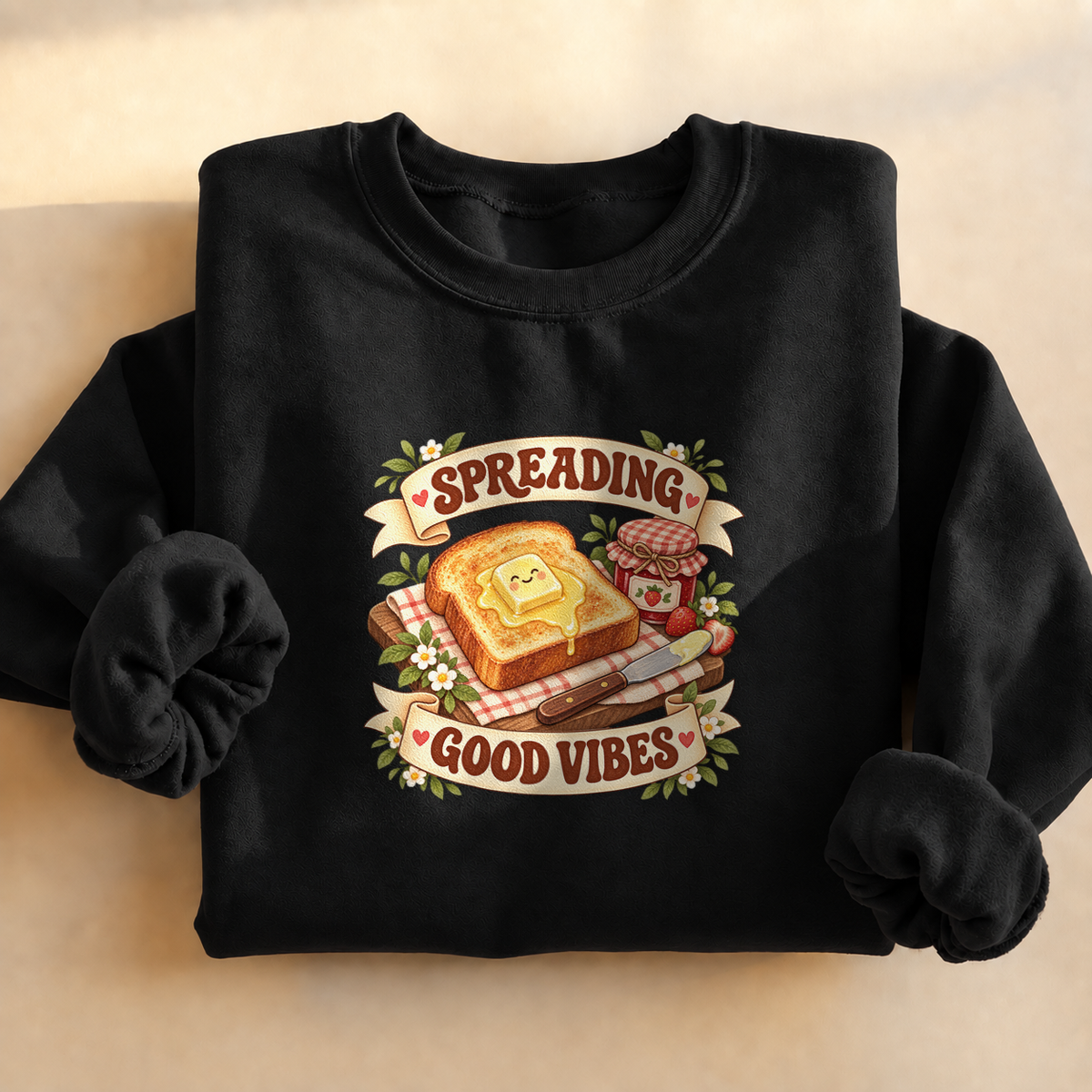 Spreading Good Vibes Toast Sweatshirt, alternate view, butter melting on toast