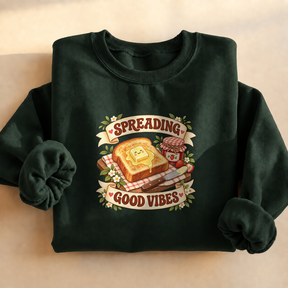 Spreading Good Vibes Toast Sweatshirt, alternate view, butter melting on toast