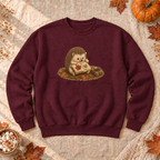 Autumn Hedgehog Reading Sweatshirt, alternate view, hedgehog pressing autumn leaves in a book