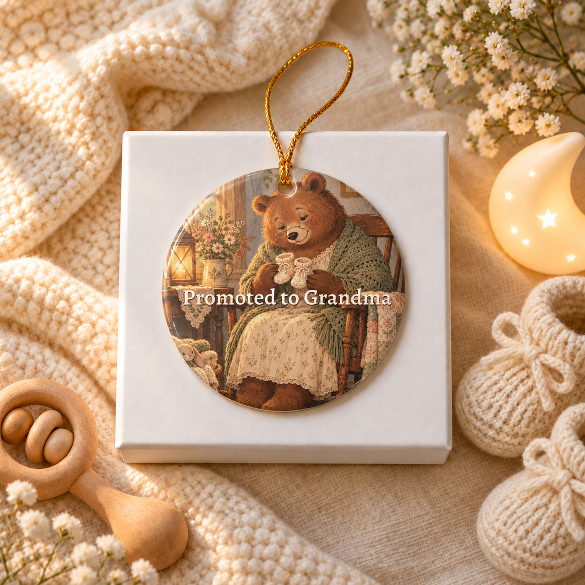 Personalized New grandparent Ornament, alternate view, Promoted to Grandma ornament