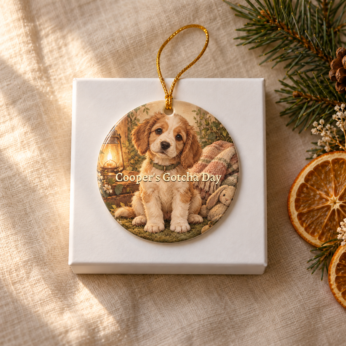 Personalized New pet Gotcha day Ornament, alternate view, gotcha day pet adoption ornament