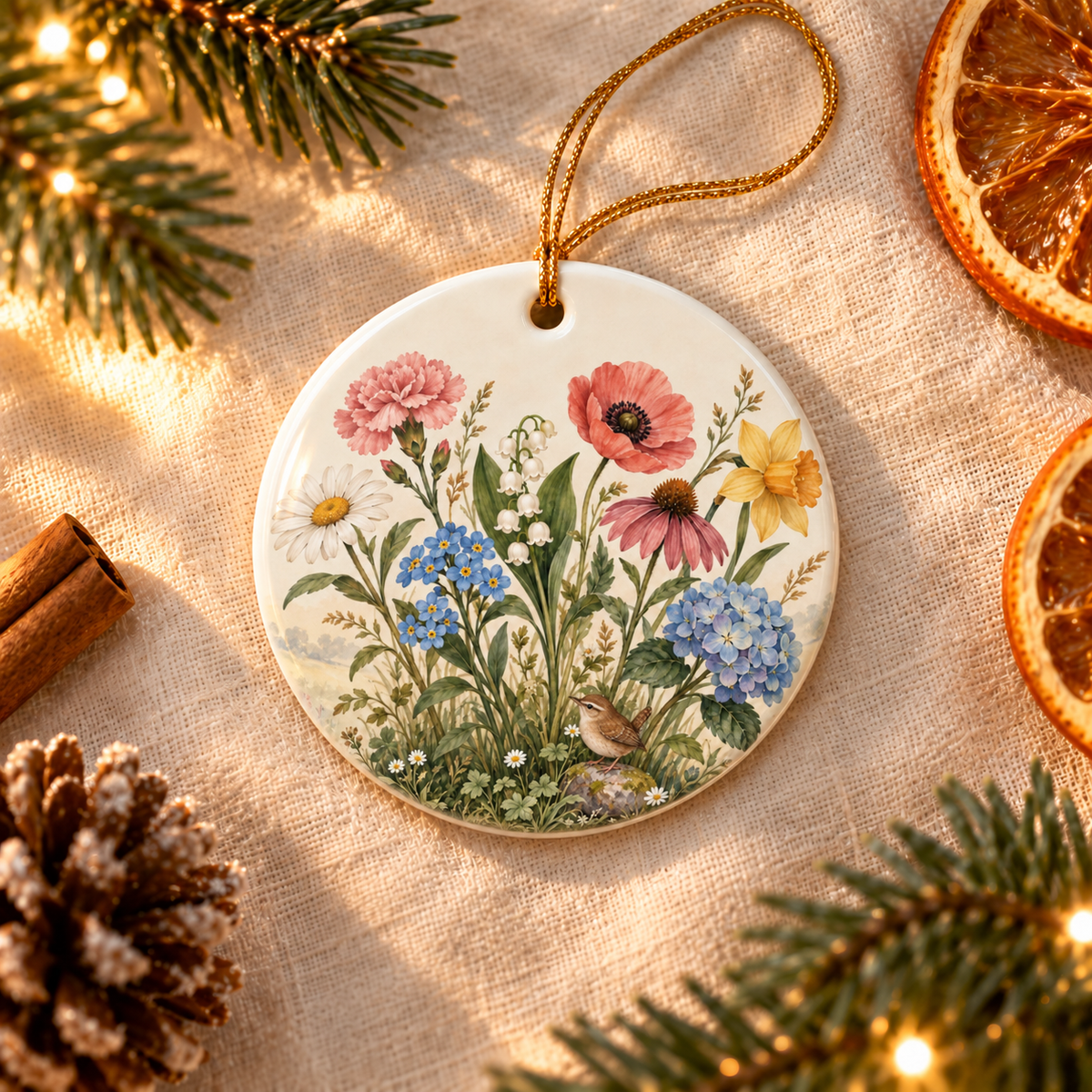 Personalized New Chapter Floral Ornament, alternate view, botanical bouquet new chapter ornament