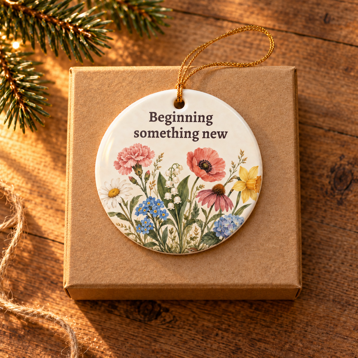 Personalized New Chapter Floral Ornament, alternate view, botanical bouquet new chapter ornament