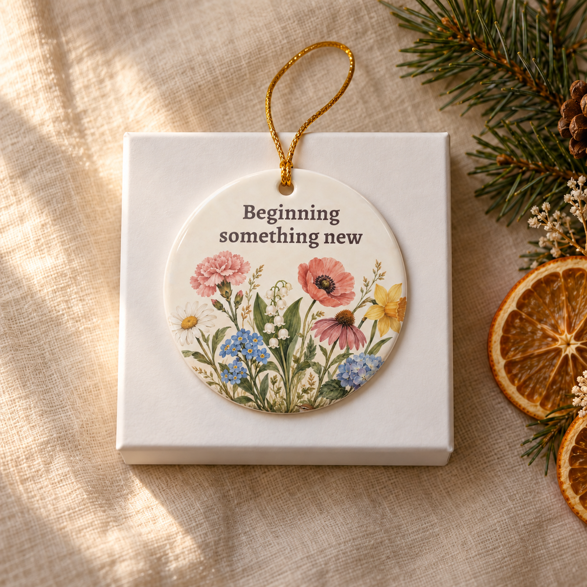 Personalized New Chapter Floral Ornament, alternate view, botanical bouquet new chapter ornament