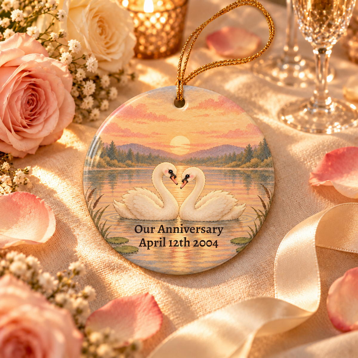 Personalized Anniversary Swan Ornament, alternate view, swan anniversary ornament with custom names