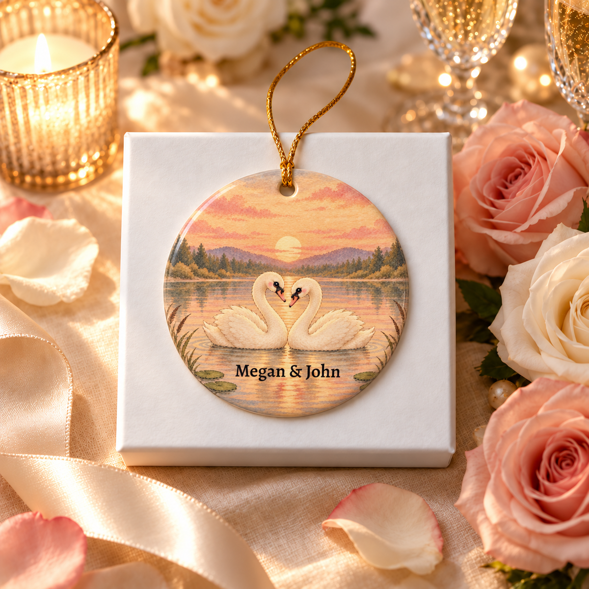 Personalized Anniversary Swan Ornament, alternate view, swan anniversary ornament with custom names