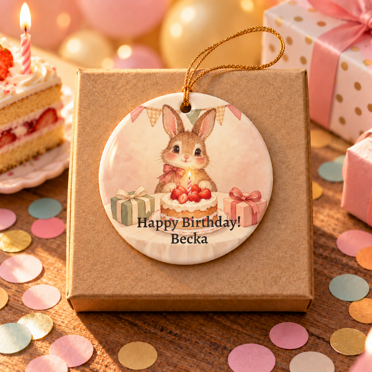 Personalized Happy Birthday Ornament, alternate view, birthday ornament with custom name