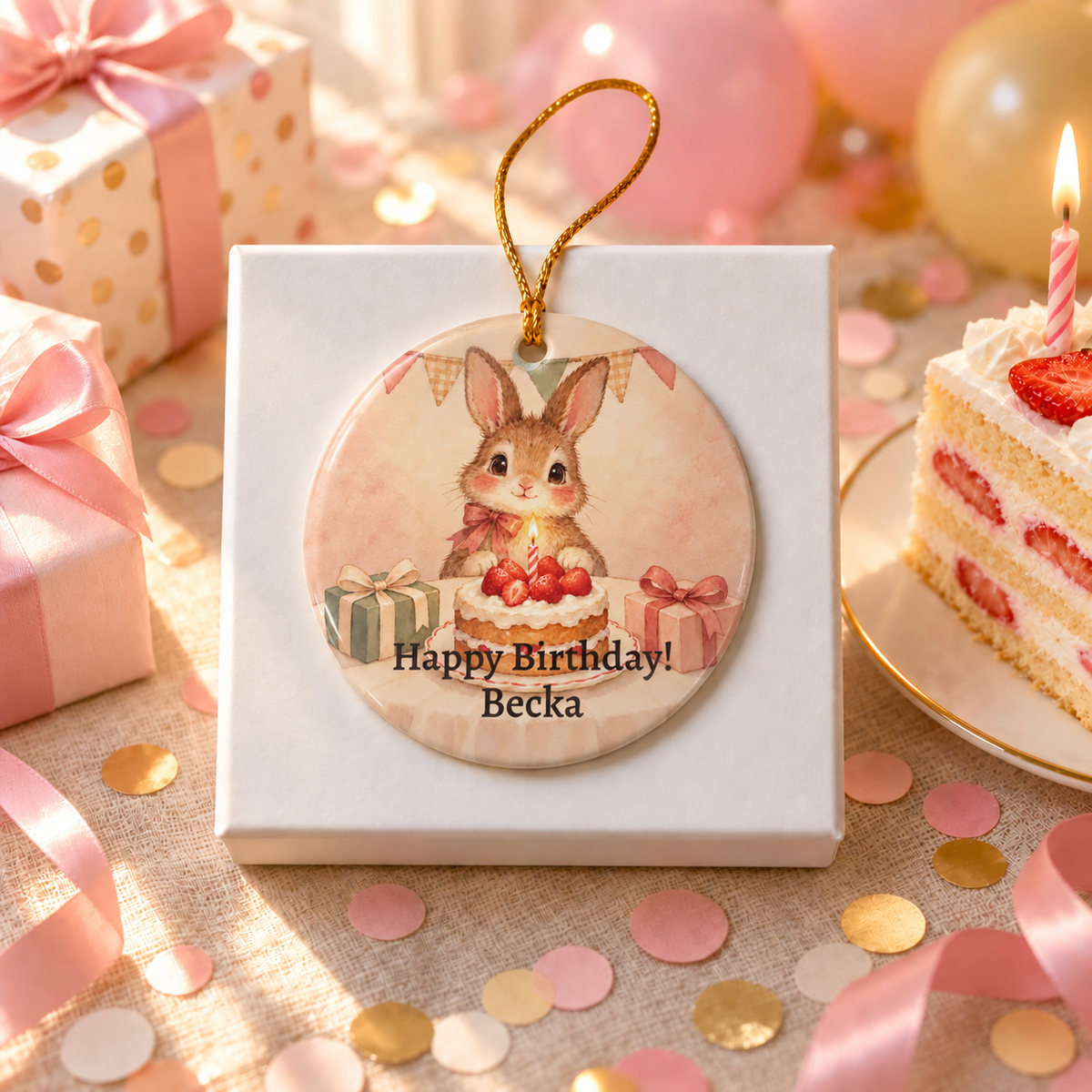 Personalized Happy Birthday Ornament, alternate view, birthday ornament with custom name