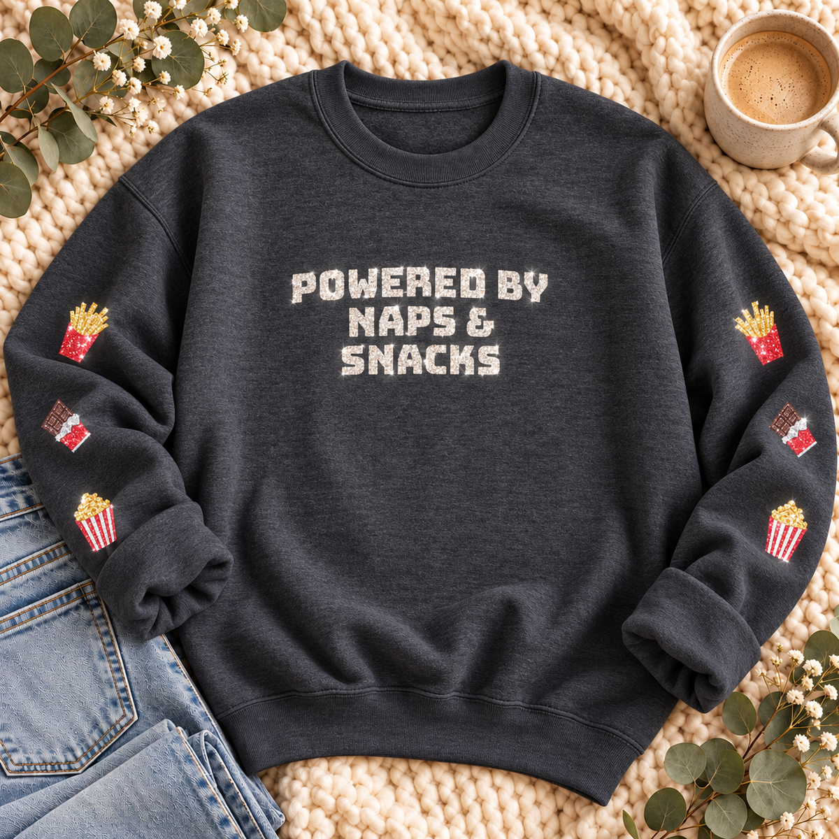 Naps and Snacks Glitter Sweatshirt