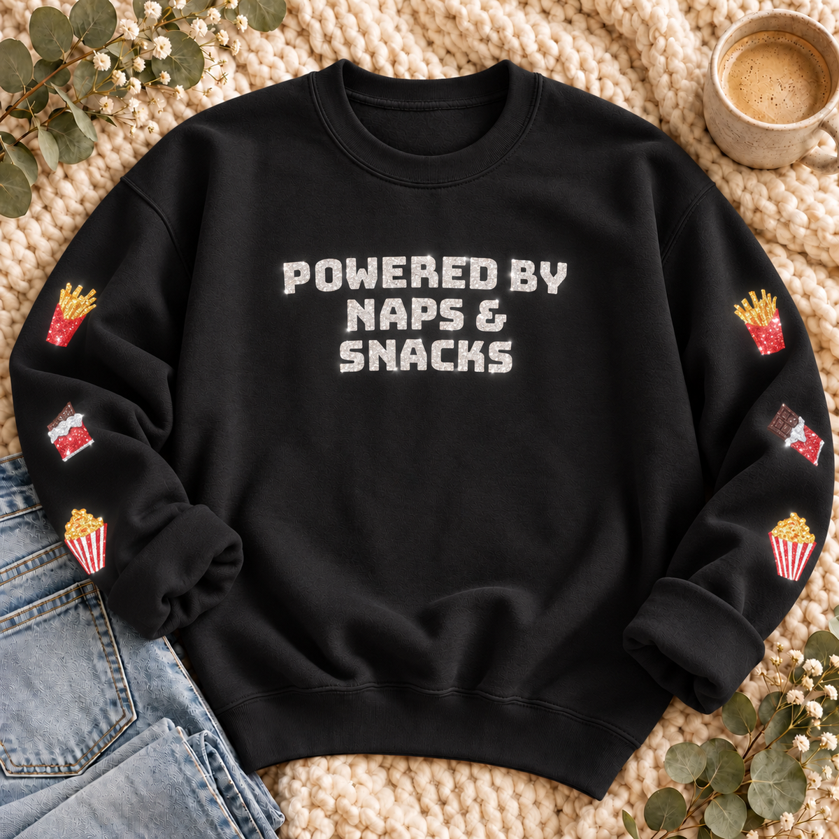 Naps and Snacks Glitter Sweatshirt