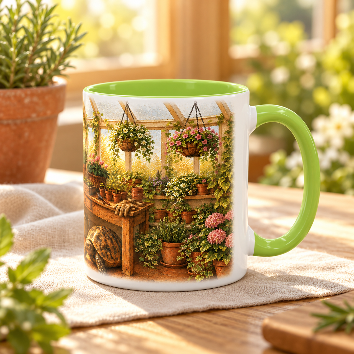 Greenhouse Tortoise Cottagecore Mug